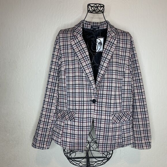 Torrid Womens Light Taupe Plaid Double Knit Blazer Jacket - Picture 1 of 9